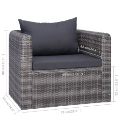 Chaise de jardin avec coussin et oreiller Résine tressée Gris