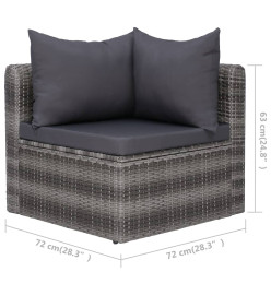 Meuble de jardin 3 pcs avec coussins Gris Résine tressée