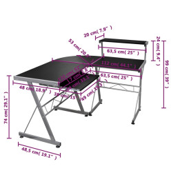 Bureau d'ordinateur d'angle Noir 132x112x99cm Bois d'ingénierie