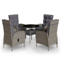 Mobilier de bistro de jardin 5 pcs Résine tressée Gris