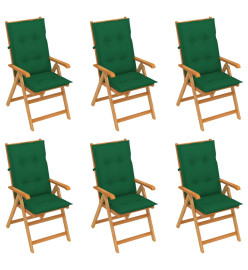 Chaises de jardin 6 pcs avec coussins vert Bois de teck massif