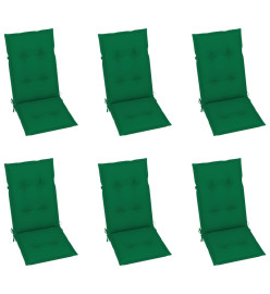 Chaises de jardin 6 pcs avec coussins vert Bois de teck massif