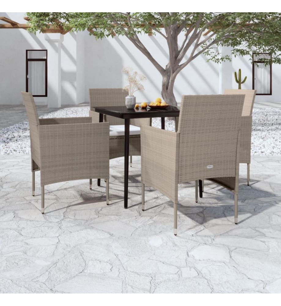 Mobilier de salle à manger de jardin coussins 5 pcs Beige/noir