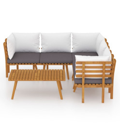 Salon de jardin 6 pcs avec coussins Bois d'acacia solide