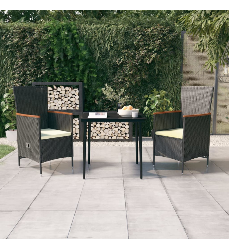 Mobilier de salle à manger de jardin avec coussins 3 pcs Noir