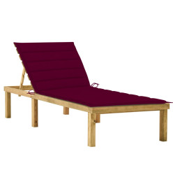 Chaise longue avec coussin bordeaux Bois de pin imprégné