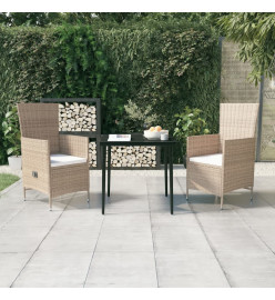 Ensemble de salle à manger de jardin avec coussins 3 pcs Beige