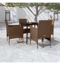 Mobilier de salle à manger de jardin coussins 5 pcs Marron/noir