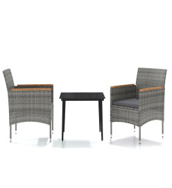 Mobilier à dîner d'extérieur avec coussins 3 pcs Gris et noir