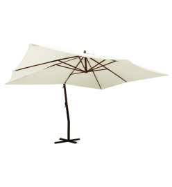 Parasol en porte-à-faux avec mât en bois 400x300 cm Blanc sable