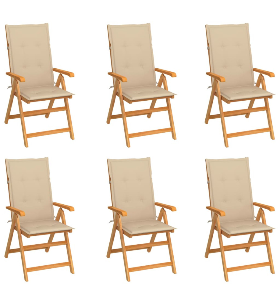 Chaises de jardin 6 pcs avec coussins beige Bois de teck