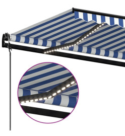 Auvent automatique capteur de vent/LED 350x250 cm Bleu et blanc