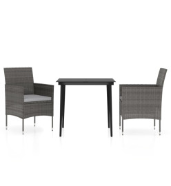 Ensemble de salle à manger de jardin et coussins 3pcs Gris/noir