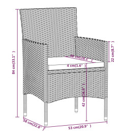 Ensemble de salle à manger de jardin et coussins 3pcs Gris/noir