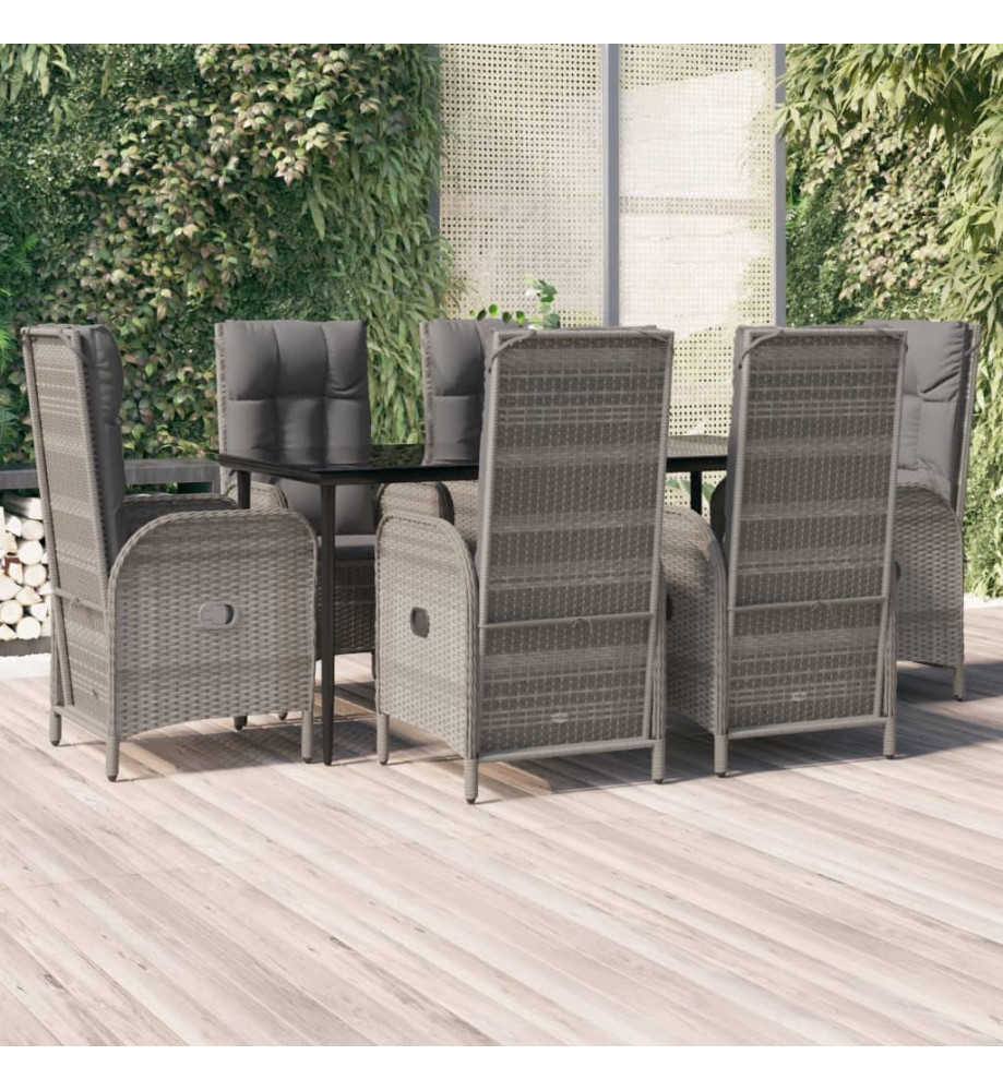 Mobilier à dîner de jardin et coussins 7 pcs Noir et gris Rotin