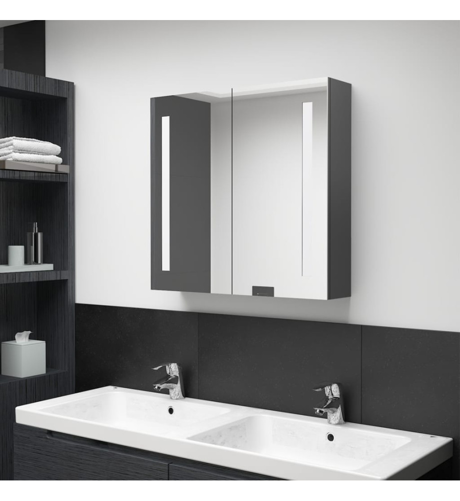 Armoire de salle de bain à miroir LED Gris 62x14x60 cm