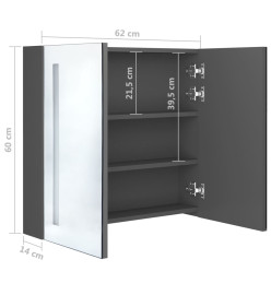 Armoire de salle de bain à miroir LED Gris 62x14x60 cm