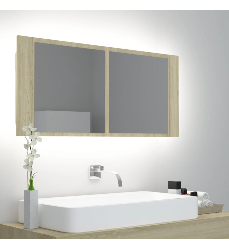 Armoire à miroir à LED de bain Chêne sonoma 100x12x45 Acrylique