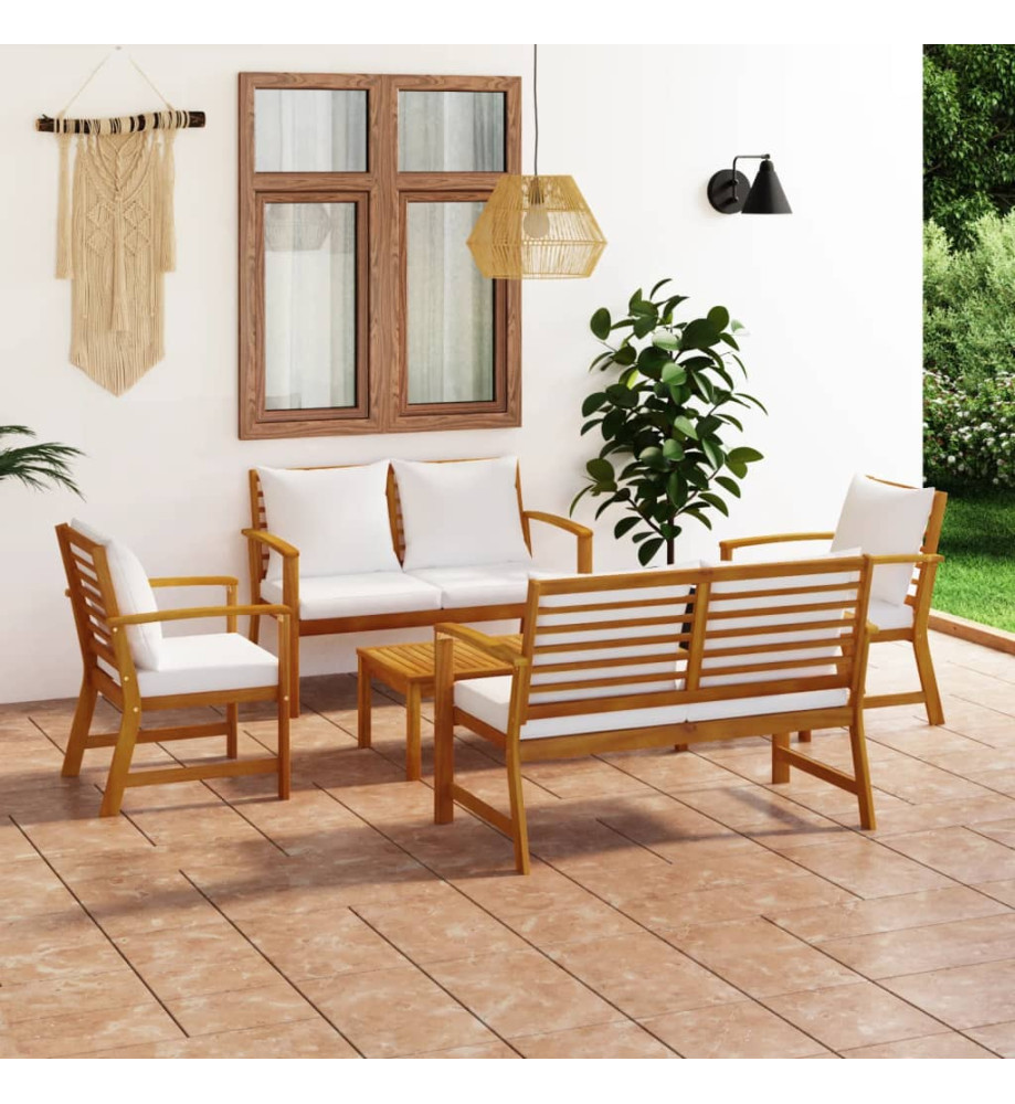 Salon de jardin 5 pcs avec coussin Bois d'acacia solide