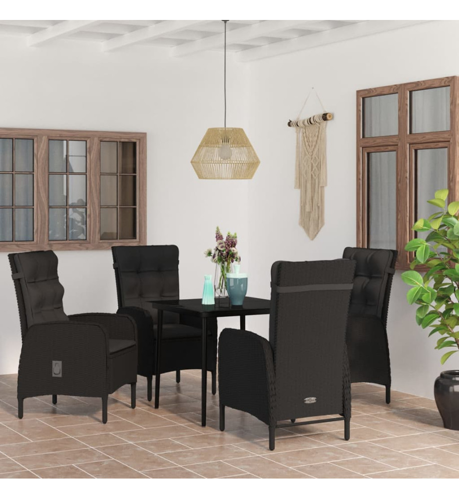 Ensemble de salle à manger de jardin avec coussins 5 pcs Noir