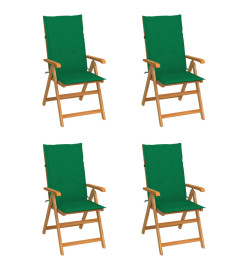 Chaises de jardin 4 pcs avec coussins vert Bois de teck