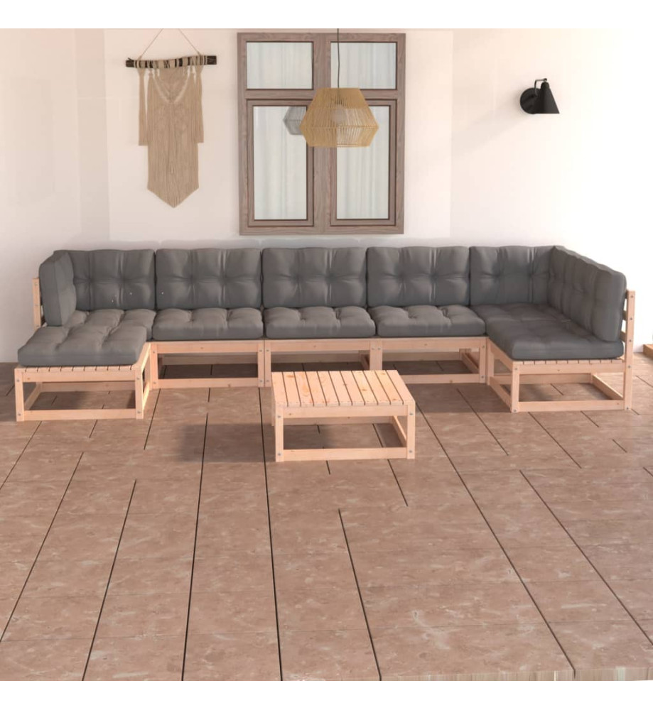 Salon de jardin 8 pcs avec coussins Bois de pin massif