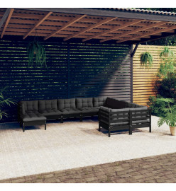 Salon de jardin 10 pcs avec coussins Noir Bois de pin