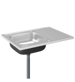 Jeu d'évier de cuisine et égouttoir argenté 800x600x155 mm inox