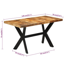 Table à dîner 140x70x75 cm bois de manguier massif brut