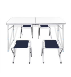 Jeu de table pliable de camping et 4 tabourets 120x60 cm