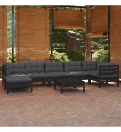 Salon de jardin 8 pcs avec coussins Noir Bois de pin solide