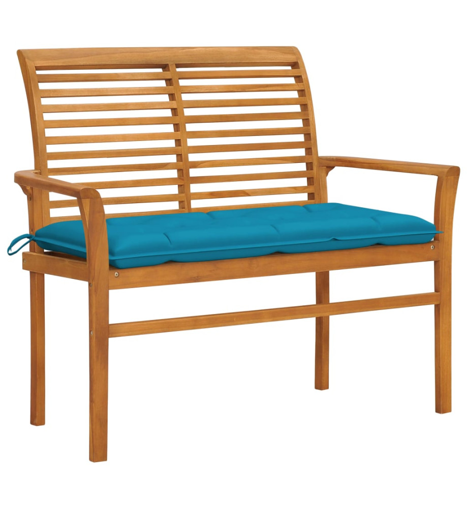 Banc de jardin avec coussin bleu clair 112 cm Bois de teck