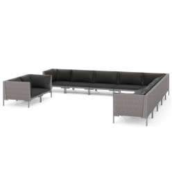 Salon de jardin 11 pcs avec coussins Résine tressée Gris foncé
