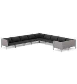 Salon de jardin 10 pcs avec coussins Résine tressée Gris foncé