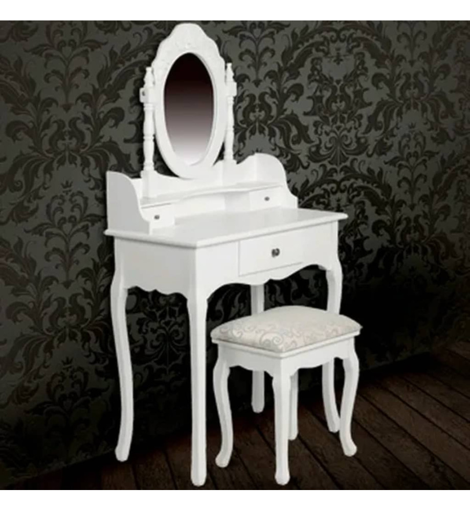 Coiffeuse avec miroir et tabouret Blanc