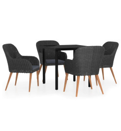 Ensemble de salle à manger de jardin avec coussins 5 pcs Noir