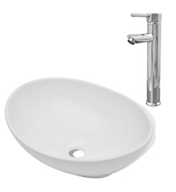 Lavabo de salle de bain avec mitigeur Céramique Ovale Blanc