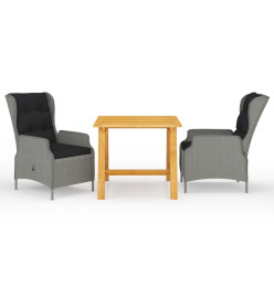 Ensemble de salle à manger de jardin 3 pcs Gris clair