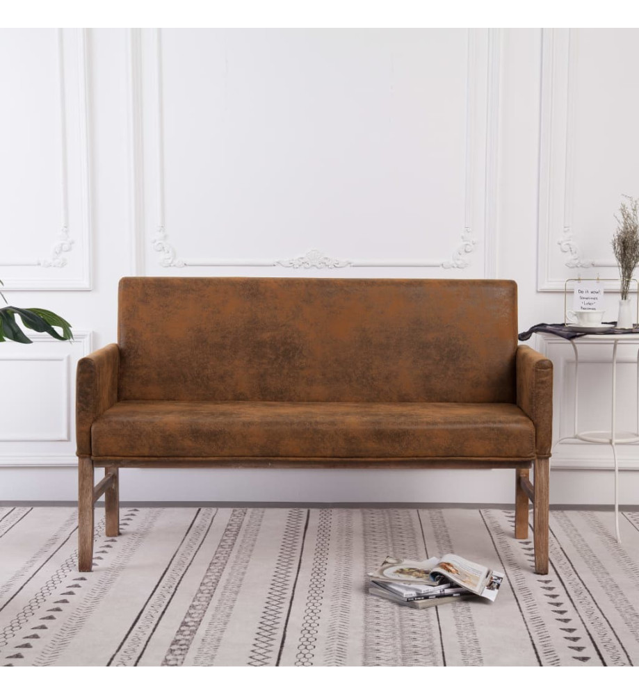 Banc avec accoudoir 140 cm Marron Similicuir daim