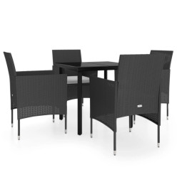 Ensemble de salle à manger de jardin avec coussins 5 pcs Noir