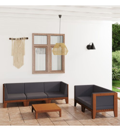 Salon de jardin 6 pcs avec coussins Bois d'acacia solide