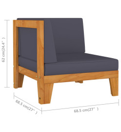 Salon de jardin 6 pcs avec coussins Bois d'acacia solide