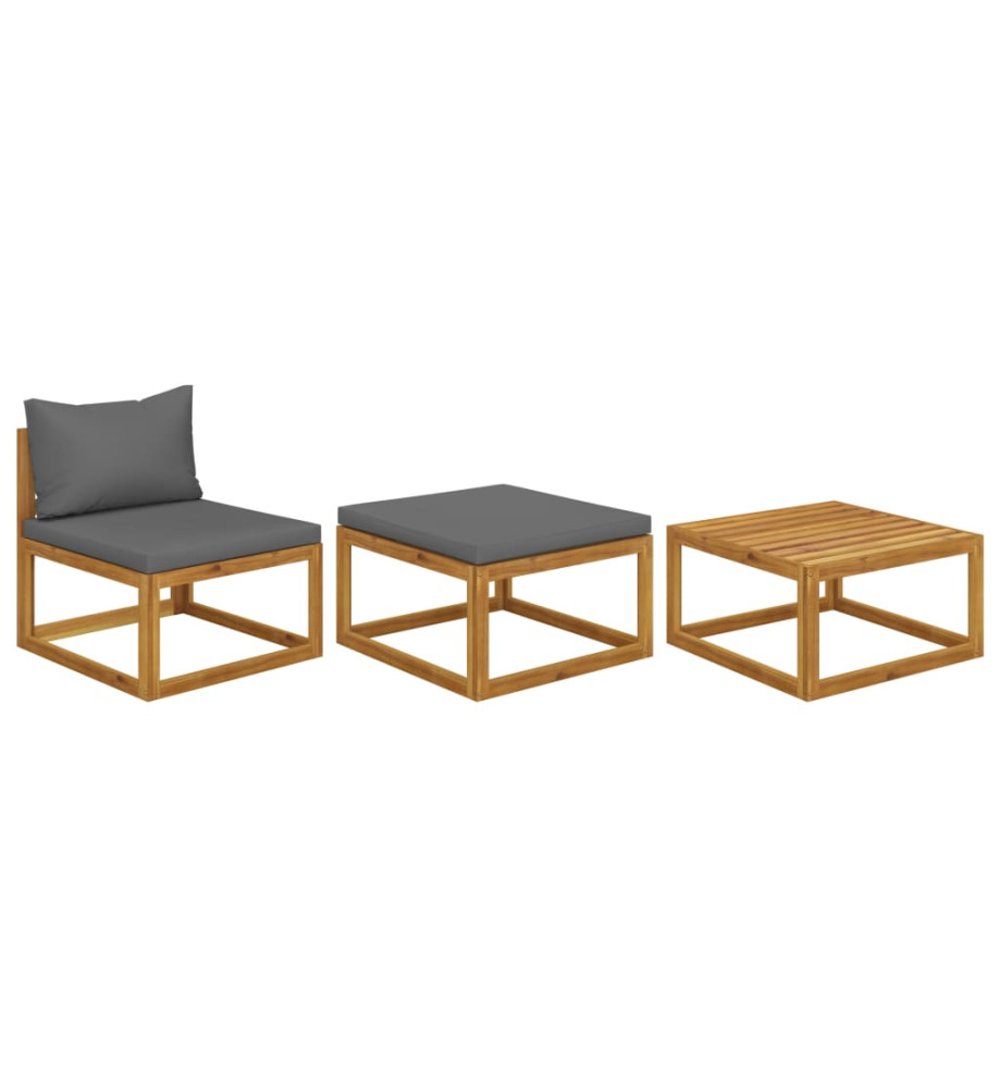 Salon de jardin 3 pcs avec coussins Bois d'acacia solide Salon de jardin 3 pcs avec coussins Bois d'acacia solide