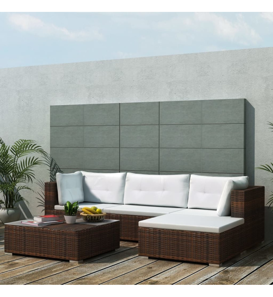 Salon de jardin 5 pcs avec coussins Résine tressée Marron Salon de jardin 5 pcs avec coussins Résine tressée Marron