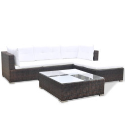 Salon de jardin 5 pcs avec coussins Résine tressée Marron