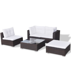 Salon de jardin 5 pcs avec coussins Résine tressée Marron
