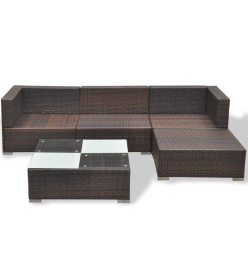 Salon de jardin 5 pcs avec coussins Résine tressée Marron
