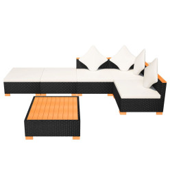 Salon de jardin 6 pcs avec coussins Résine tressée Noir