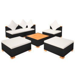 Salon de jardin 6 pcs avec coussins Résine tressée Noir
