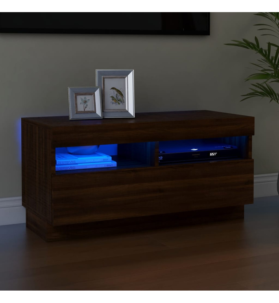 Meuble TV avec lumières LED chêne marron 80x35x40 cm